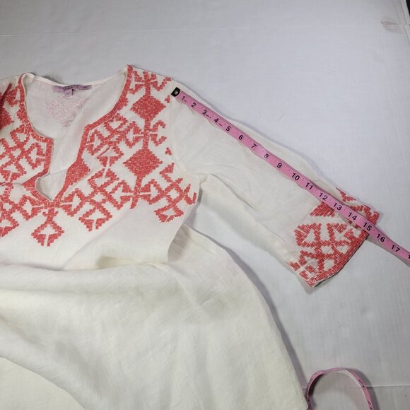 Calypso St Barth White Linen Tunic With Coral Embroidery Size XS - Picture 7 of 9